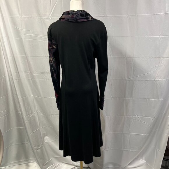 Simon Chang Mixed Knit Floral Cowl‎ Neck Long Sleeve Dress Black Pink Womens 6 - Picture 10 of 14